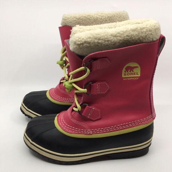 Sorel Yoot Pac Winter Snow Boot Size 5 Pink leather Waterproof faux Sherpa - Picture 3 of 16